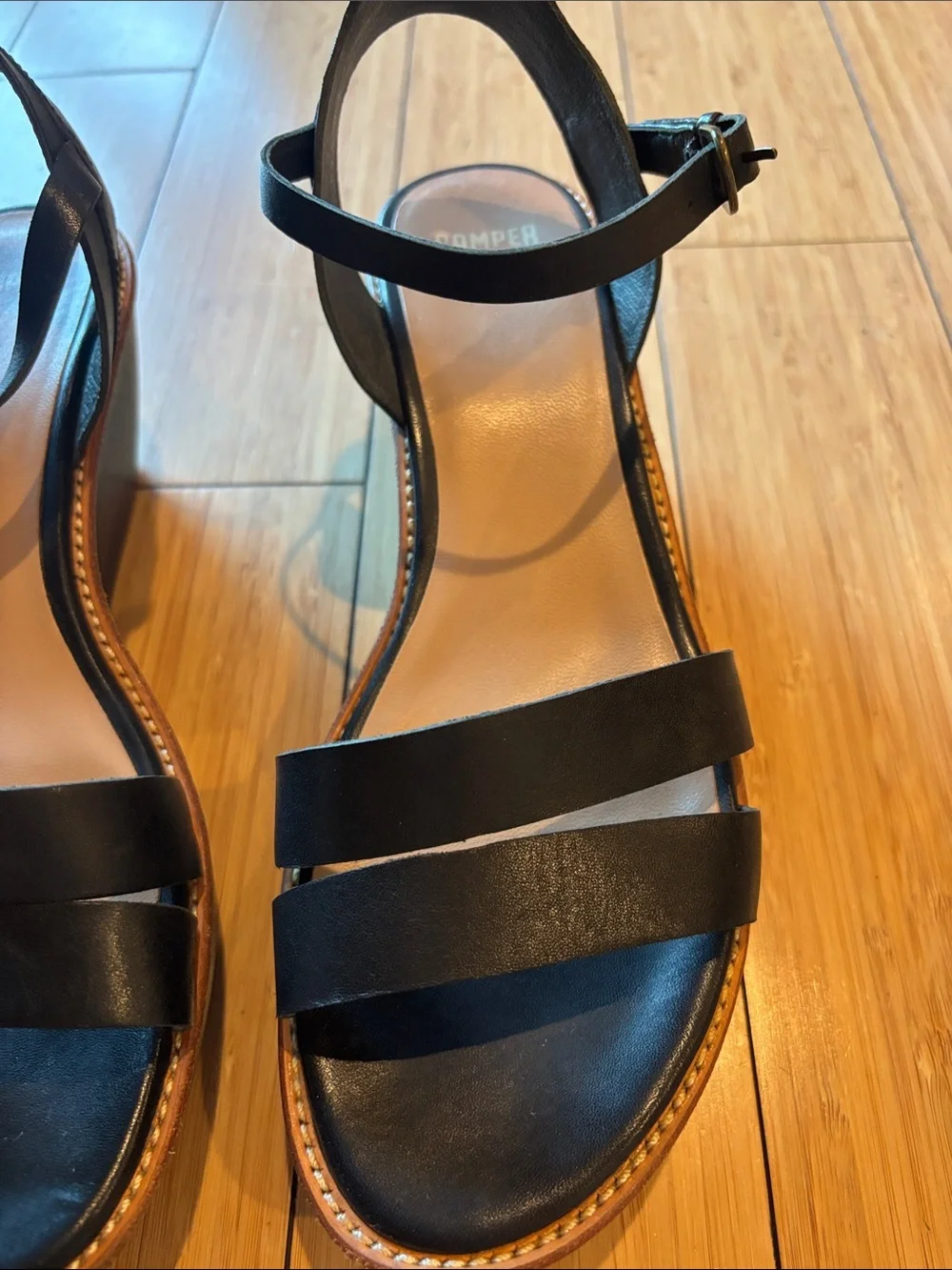 Camper Women's Black Leather Ankle-Strap Sandals